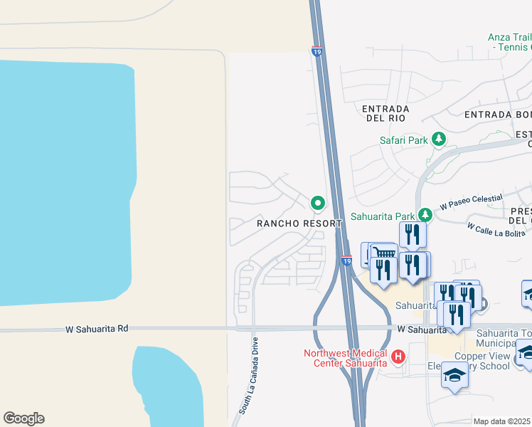 map of restaurants, bars, coffee shops, grocery stores, and more near 15788 South Via Cayetano in Sahuarita