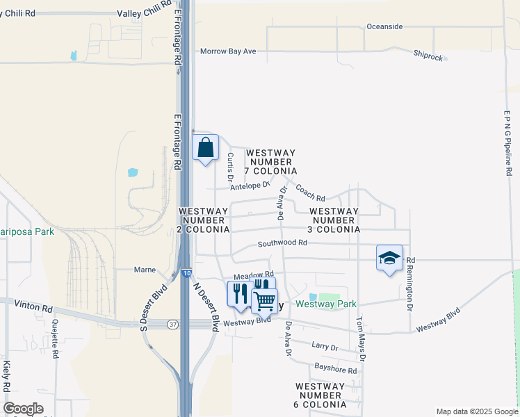 map of restaurants, bars, coffee shops, grocery stores, and more near 813 Applewood Road in Canutillo