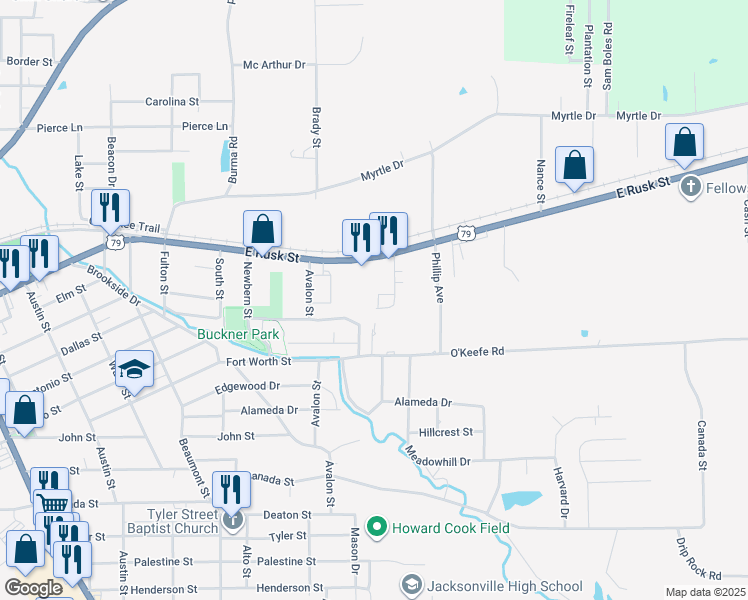 map of restaurants, bars, coffee shops, grocery stores, and more near 820 Willow Creek Drive in Jacksonville