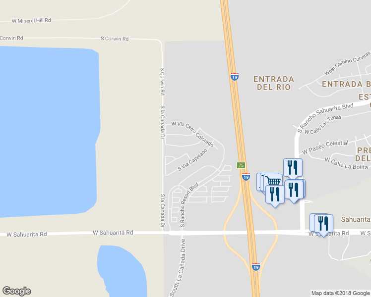 map of restaurants, bars, coffee shops, grocery stores, and more near 1317 West Camino Buenos Aires in Sahuarita