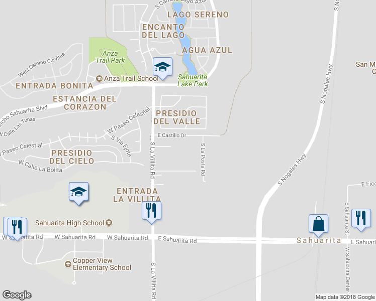 map of restaurants, bars, coffee shops, grocery stores, and more near 440 East Castillo Drive in Sahuarita