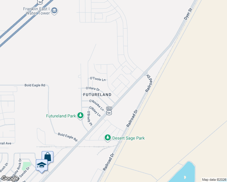 map of restaurants, bars, coffee shops, grocery stores, and more near 12301 O'Connor Drive in El Paso