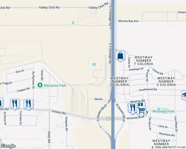 map of restaurants, bars, coffee shops, grocery stores, and more near Vinton Road in Vinton