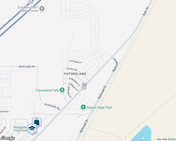 map of restaurants, bars, coffee shops, grocery stores, and more near 12301 O'Connor Drive in El Paso
