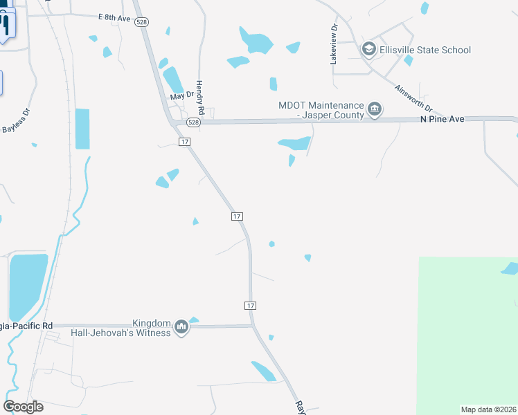 map of restaurants, bars, coffee shops, grocery stores, and more near 1516 County Road 17 in Bay Springs