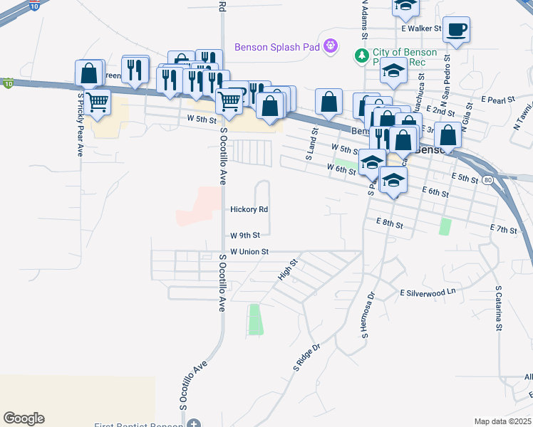 map of restaurants, bars, coffee shops, grocery stores, and more near 387 West Hickory Road in Benson