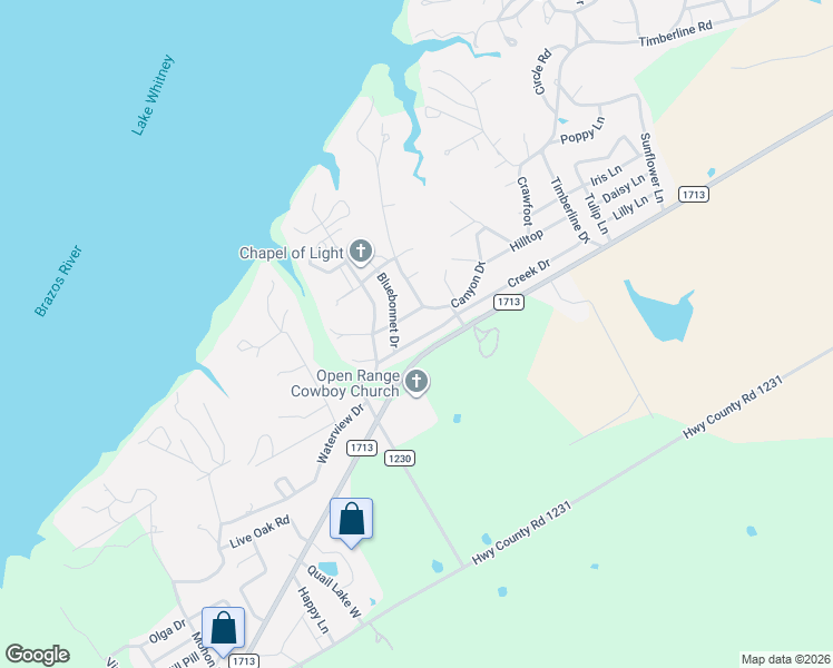 map of restaurants, bars, coffee shops, grocery stores, and more near 131 Creek Drive in Whitney