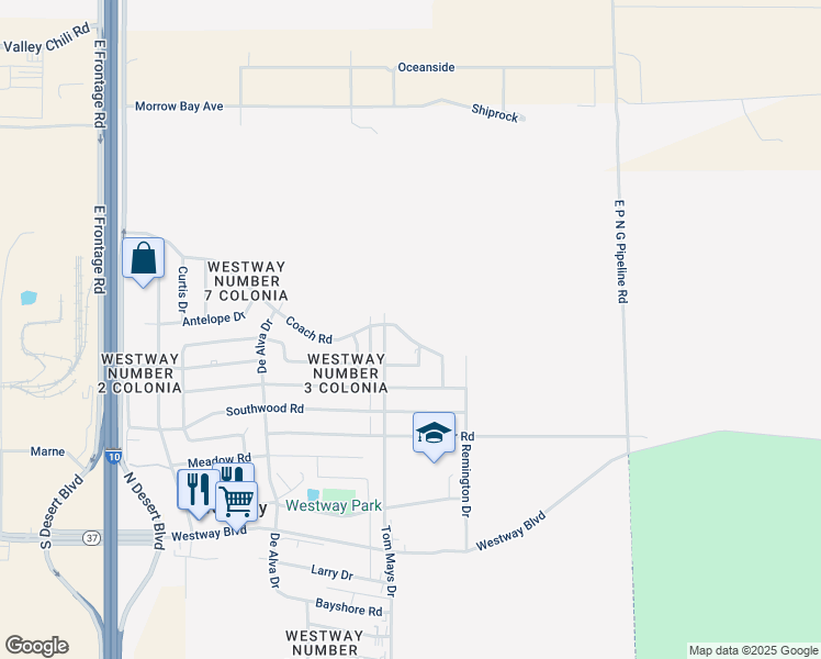 map of restaurants, bars, coffee shops, grocery stores, and more near 1605 Coach Rd in Canutillo