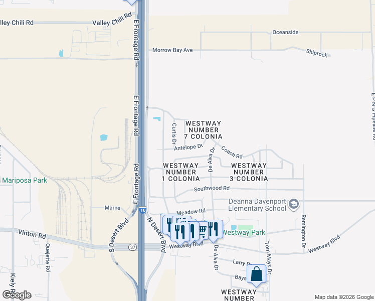 map of restaurants, bars, coffee shops, grocery stores, and more near 8901 Electra Drive in Canutillo