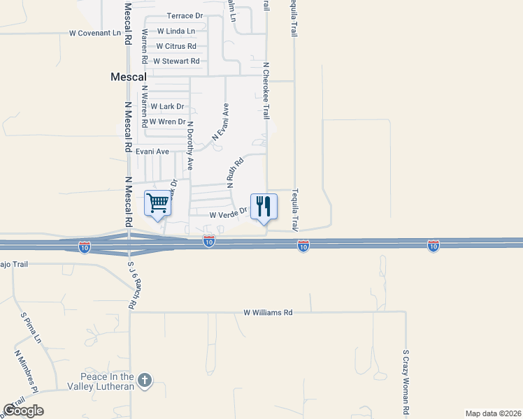map of restaurants, bars, coffee shops, grocery stores, and more near 3100 West Verde Drive in Benson