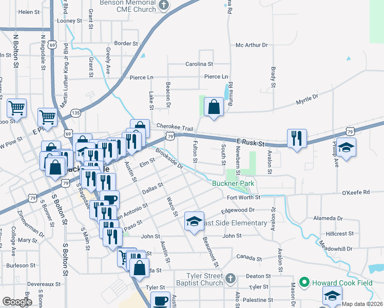 map of restaurants, bars, coffee shops, grocery stores, and more near 131 Fulton Street in Jacksonville