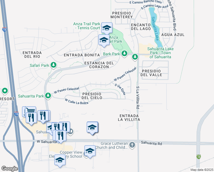 map of restaurants, bars, coffee shops, grocery stores, and more near 277 West Paseo Celestial in Sahuarita