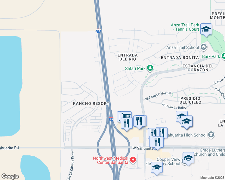 map of restaurants, bars, coffee shops, grocery stores, and more near 1051 West Placita Tipoy in Sahuarita