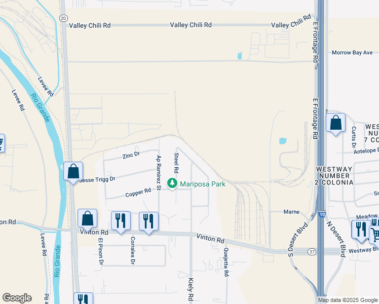 map of restaurants, bars, coffee shops, grocery stores, and more near 371 Steel Road in Vinton
