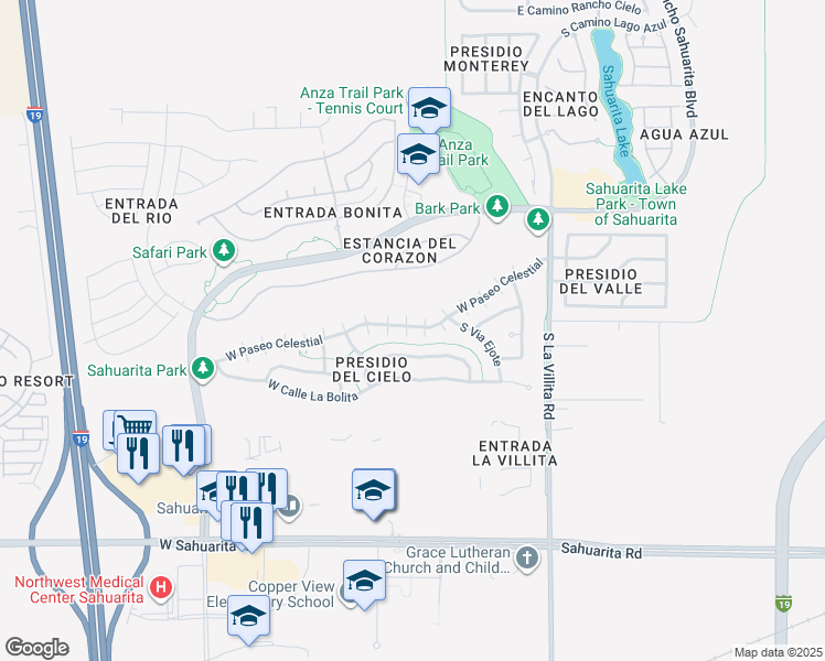 map of restaurants, bars, coffee shops, grocery stores, and more near 277 West Paseo Celestial in Sahuarita