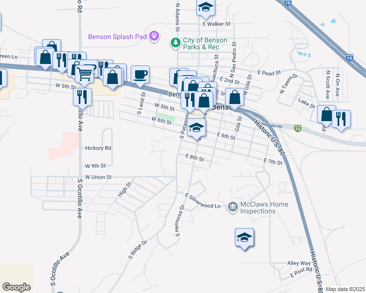map of restaurants, bars, coffee shops, grocery stores, and more near 176 East 7th Street in Benson