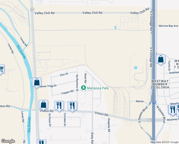 map of restaurants, bars, coffee shops, grocery stores, and more near 371 Steel Road in Vinton