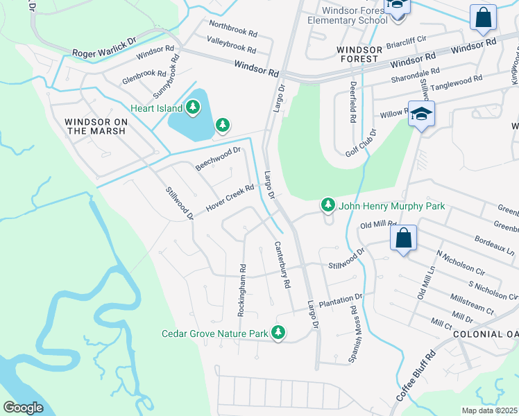 map of restaurants, bars, coffee shops, grocery stores, and more near 4 Canterbury Circle in Savannah