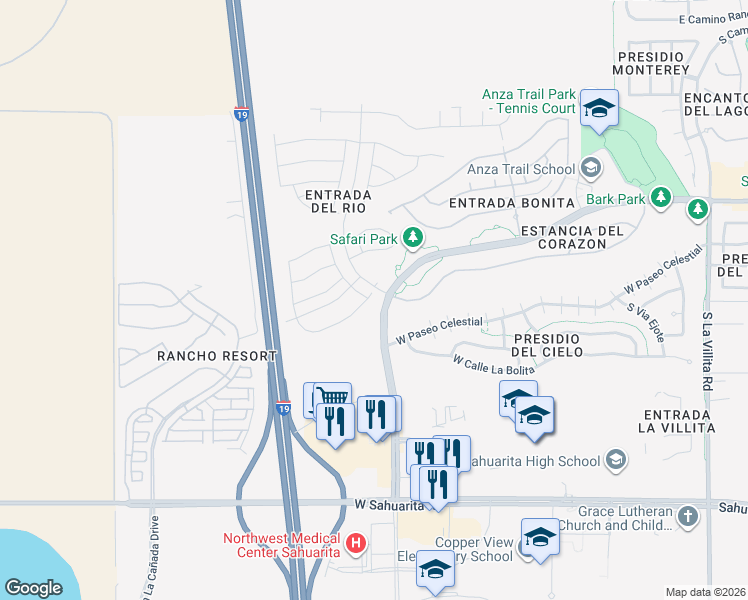 map of restaurants, bars, coffee shops, grocery stores, and more near 883 West Calle Zoca in Sahuarita