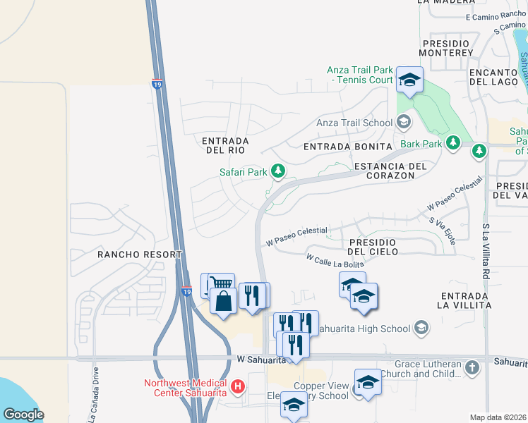 map of restaurants, bars, coffee shops, grocery stores, and more near 883 West Calle Zoca in Sahuarita