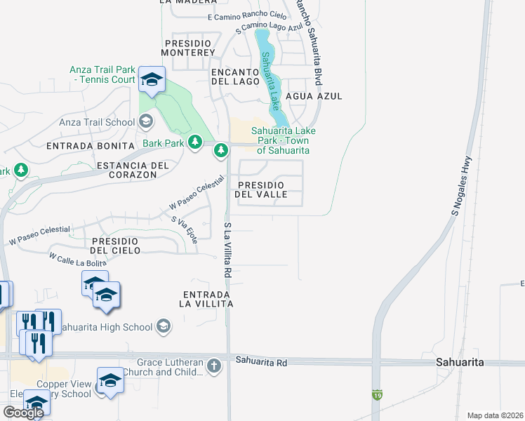 map of restaurants, bars, coffee shops, grocery stores, and more near 440 East Castillo Drive in Sahuarita