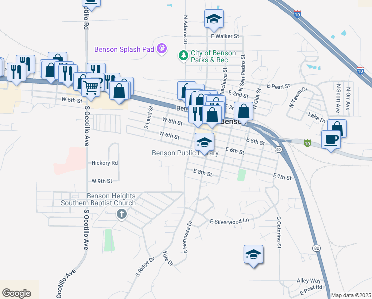 map of restaurants, bars, coffee shops, grocery stores, and more near 360 South Patagonia Street in Benson