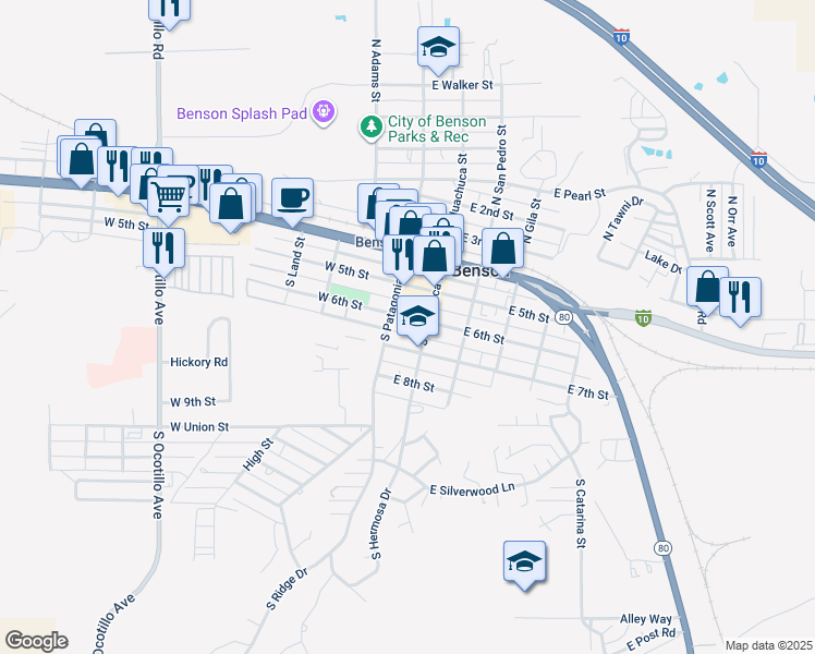 map of restaurants, bars, coffee shops, grocery stores, and more near 146 East 6th Street in Benson