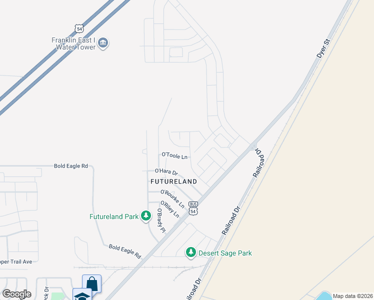 map of restaurants, bars, coffee shops, grocery stores, and more near 12401 Omalley Drive in El Paso