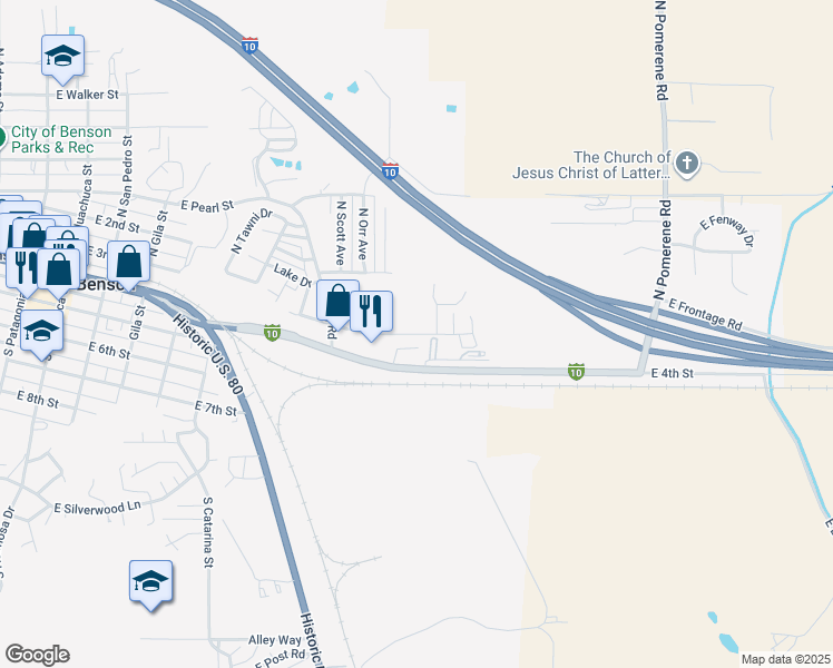 map of restaurants, bars, coffee shops, grocery stores, and more near 823 East McNeil Road in Benson