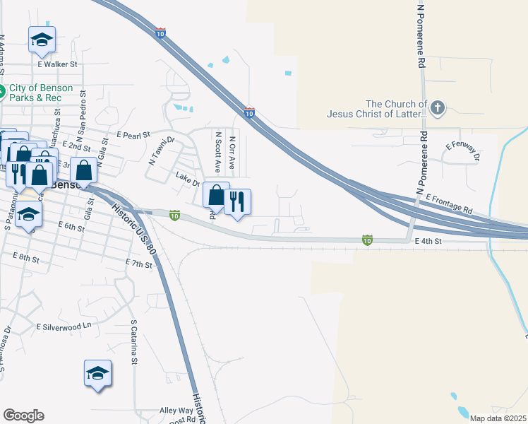map of restaurants, bars, coffee shops, grocery stores, and more near 823 East McNeil Road in Benson