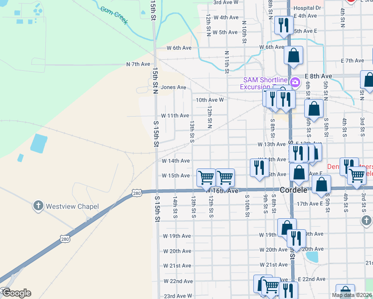 map of restaurants, bars, coffee shops, grocery stores, and more near 705 West 13th Avenue in Cordele
