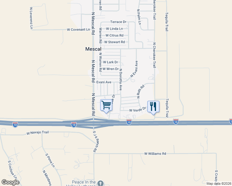 map of restaurants, bars, coffee shops, grocery stores, and more near 3164 West Barrel Cactus Lane in Benson