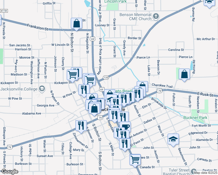 map of restaurants, bars, coffee shops, grocery stores, and more near 428 East Cherokee Street in Jacksonville