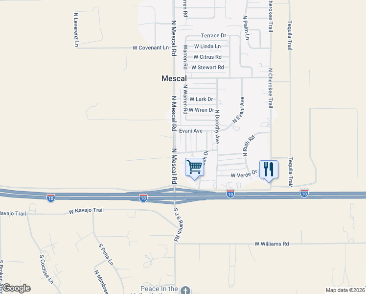 map of restaurants, bars, coffee shops, grocery stores, and more near 182 North Warren Road in Benson