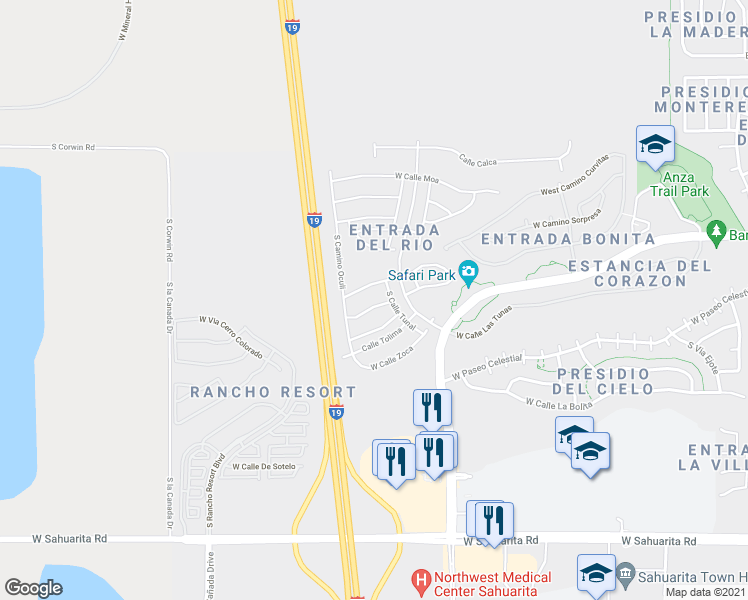 map of restaurants, bars, coffee shops, grocery stores, and more near 944 West Calle Tronco Seco in Sahuarita