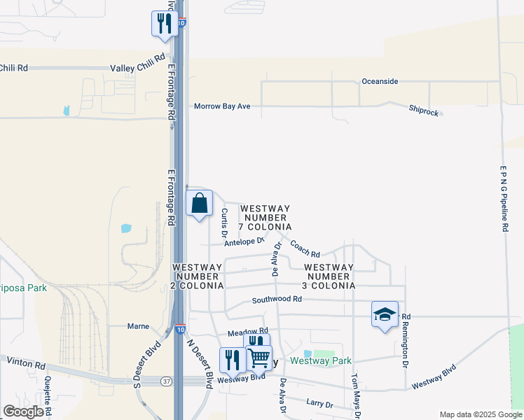 map of restaurants, bars, coffee shops, grocery stores, and more near 925 Coach Road in Canutillo