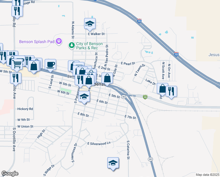 map of restaurants, bars, coffee shops, grocery stores, and more near 398 East 4th Street in Benson