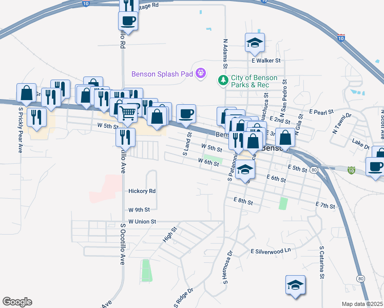 map of restaurants, bars, coffee shops, grocery stores, and more near 253 West 5th Street in Benson