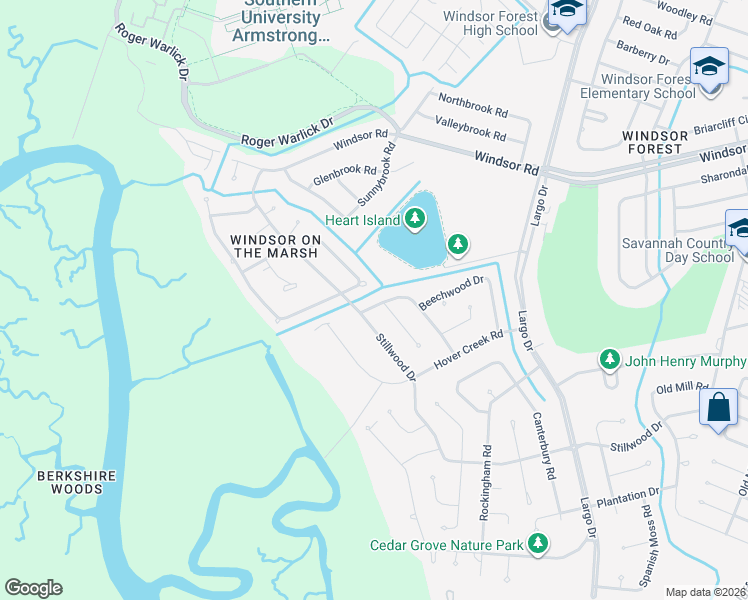 map of restaurants, bars, coffee shops, grocery stores, and more near 8 East Stillwood Circle in Savannah