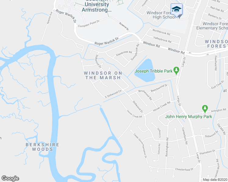 map of restaurants, bars, coffee shops, grocery stores, and more near 6 Stillwood Circle South in Savannah