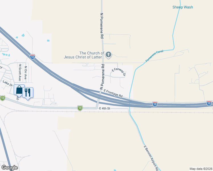 map of restaurants, bars, coffee shops, grocery stores, and more near 217 N Pomerene Rd in Benson