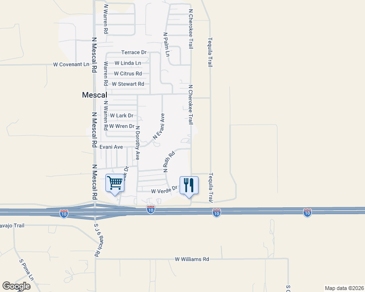 map of restaurants, bars, coffee shops, grocery stores, and more near 230 North Cherokee Trail in Benson