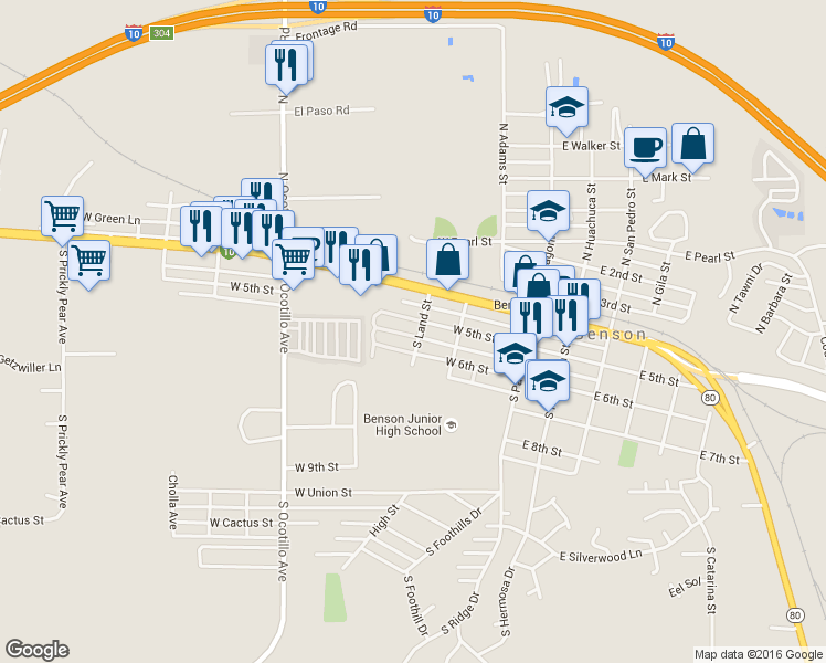map of restaurants, bars, coffee shops, grocery stores, and more near 244 South Land Street in Benson