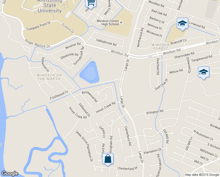 map of restaurants, bars, coffee shops, grocery stores, and more near 721 Beechwood Drive in Savannah