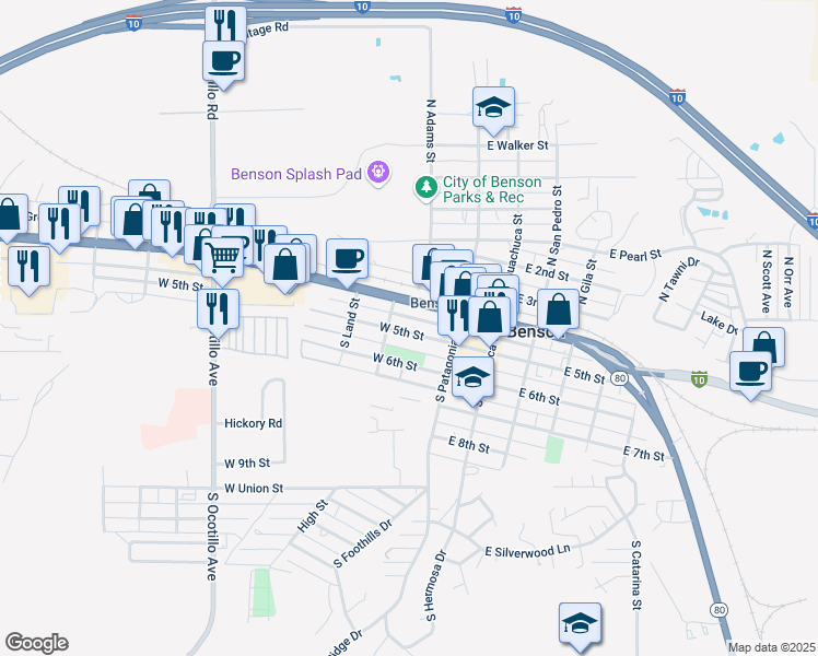 map of restaurants, bars, coffee shops, grocery stores, and more near 162 West 5th Street in Benson