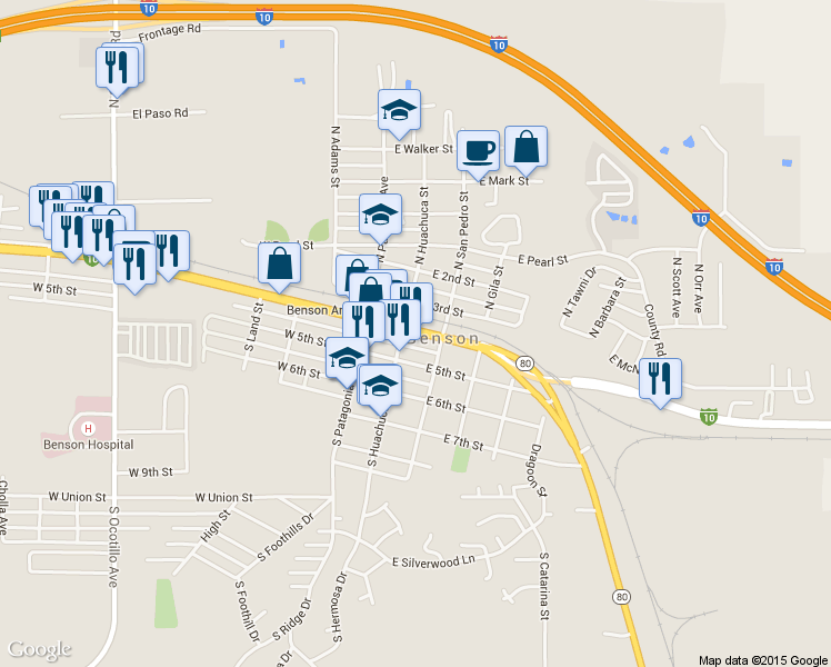 map of restaurants, bars, coffee shops, grocery stores, and more near 234 East 4th Street in Benson