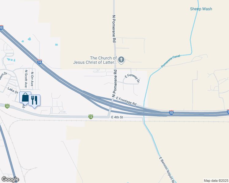 map of restaurants, bars, coffee shops, grocery stores, and more near North Pomerene Road in Benson