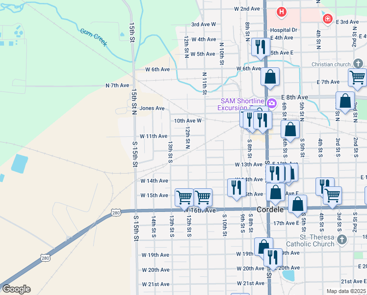map of restaurants, bars, coffee shops, grocery stores, and more near 604 West 12th Avenue in Cordele