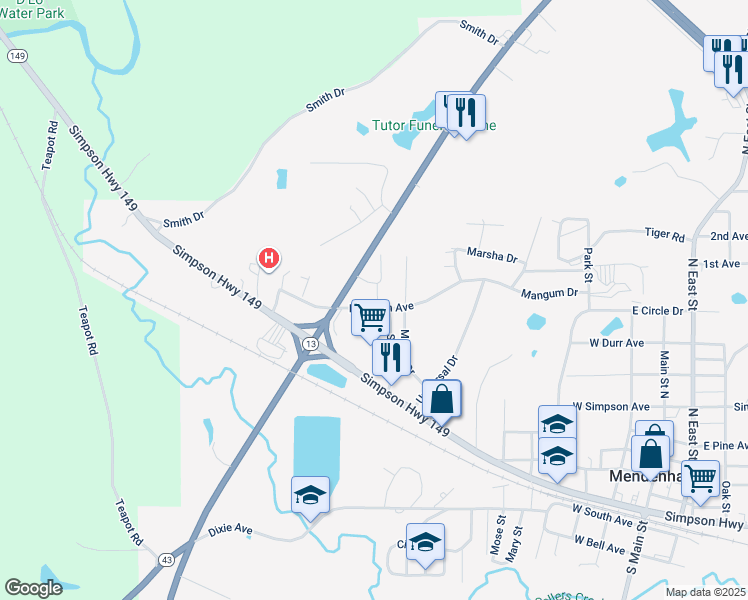 map of restaurants, bars, coffee shops, grocery stores, and more near 811 Mangum Avenue in Mendenhall