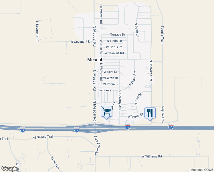 map of restaurants, bars, coffee shops, grocery stores, and more near 3180 Evani Avenue in Benson